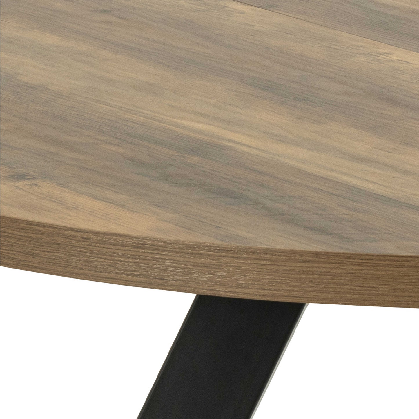 Bern Round Oak Look Extendable Dining Table Black Steel Legs