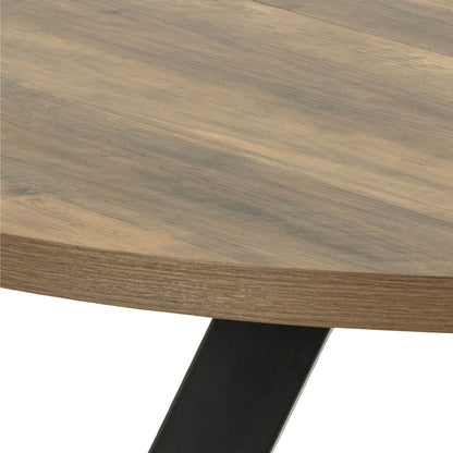 Bern Round Oak Look Extendable Dining Table Black Steel Legs
