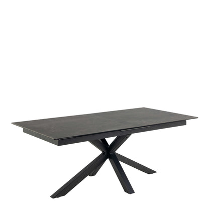 Perth 200cm Black Ceramic Extendable Dining Table Industrial Black Metal Legs