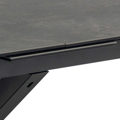 Perth 200cm Black Ceramic Extendable Dining Table Industrial Black Metal Legs