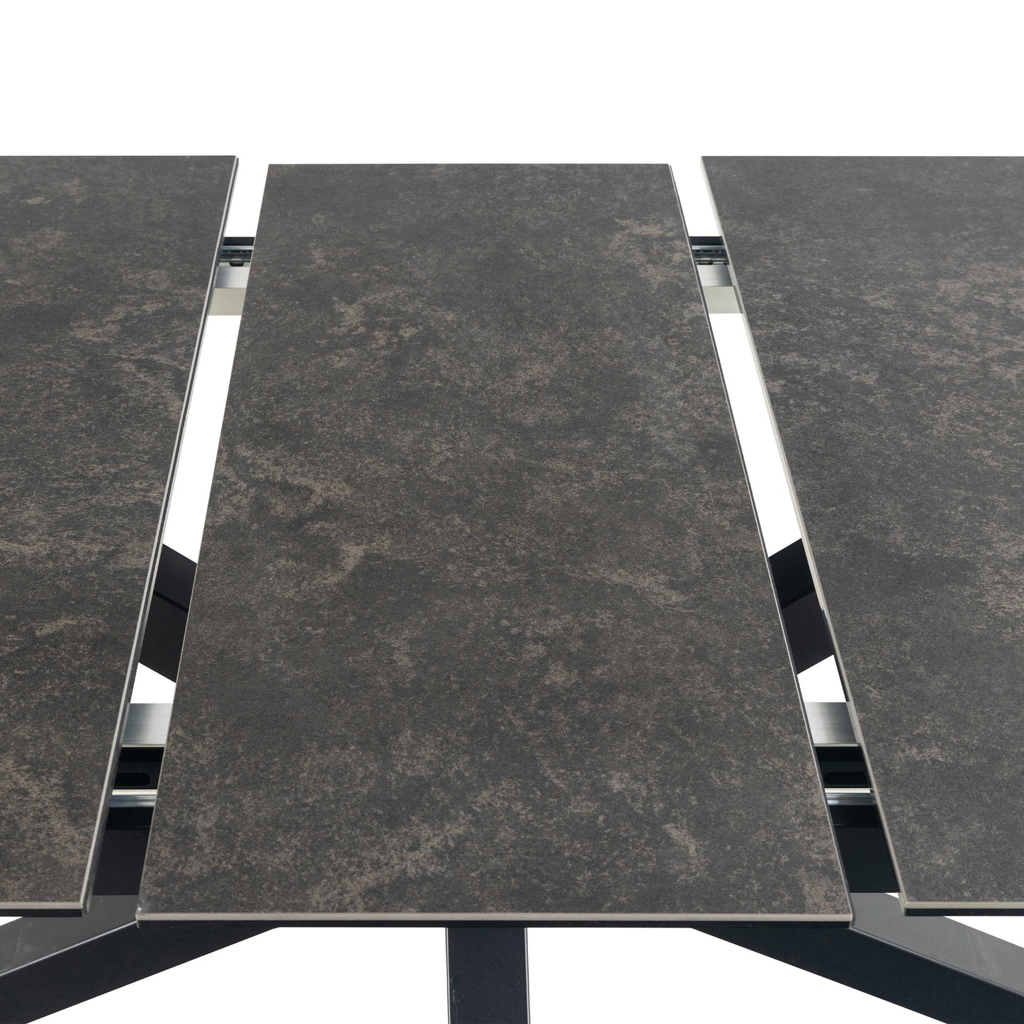 Perth 200cm Black Ceramic Extendable Dining Table Industrial Black Metal Legs