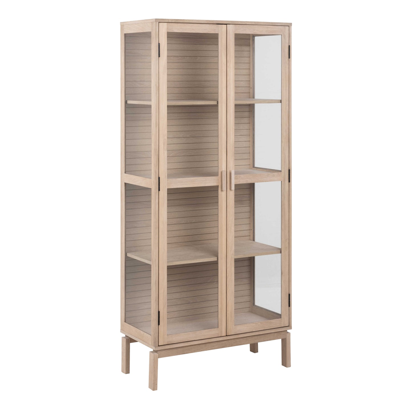 Nakskov White Oak Wood Panelled Display Cabinet 2 Glass Doors
