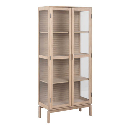Nakskov White Oak Wood Panelled Display Cabinet 2 Glass Doors
