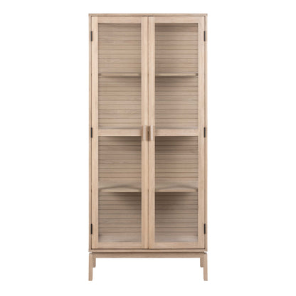 Nakskov White Oak Wood Panelled Display Cabinet 2 Glass Doors
