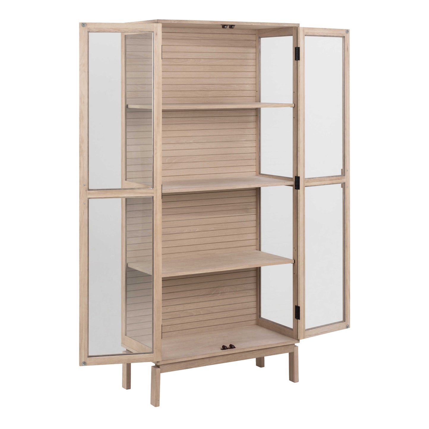 Nakskov White Oak Wood Panelled Display Cabinet 2 Glass Doors