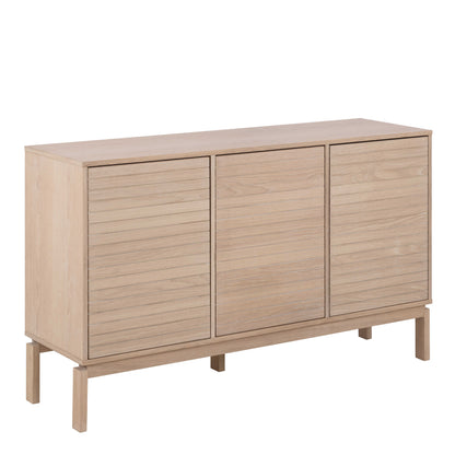 Nakskov White Oak Wood Panelled 3 Door Sideboard in White Oak