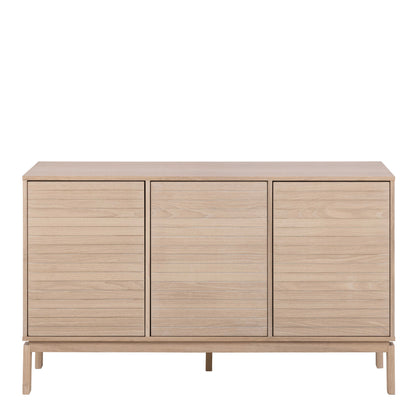 Nakskov White Oak Wood Panelled 3 Door Sideboard in White Oak