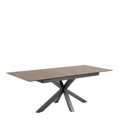 Perth 168cm Rusty Brown Ceramic Extendable Dining Table Industrial Black Metal Legs