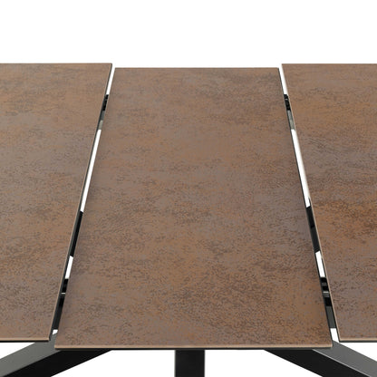 Perth 168cm Rusty Brown Ceramic Extendable Dining Table Industrial Black Metal Legs