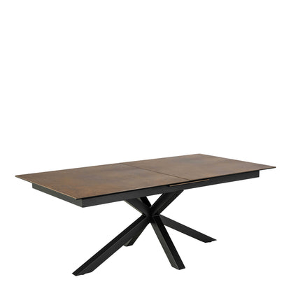 Perth 200cm Rusty Brown Ceramic Extendable Dining Table Industrial Black Metal Legs