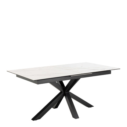 Perth 168cm White Ceramic Extendable Dining Table Industrial Black Metal Legs