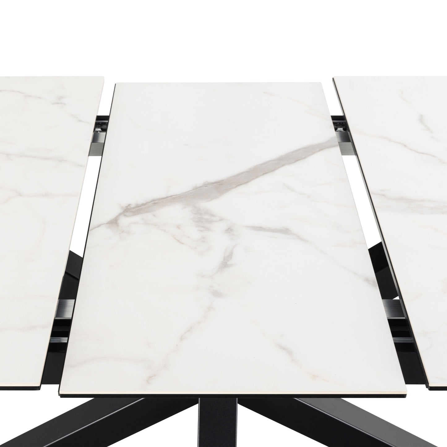 Perth 168cm White Ceramic Extendable Dining Table Industrial Black Metal Legs