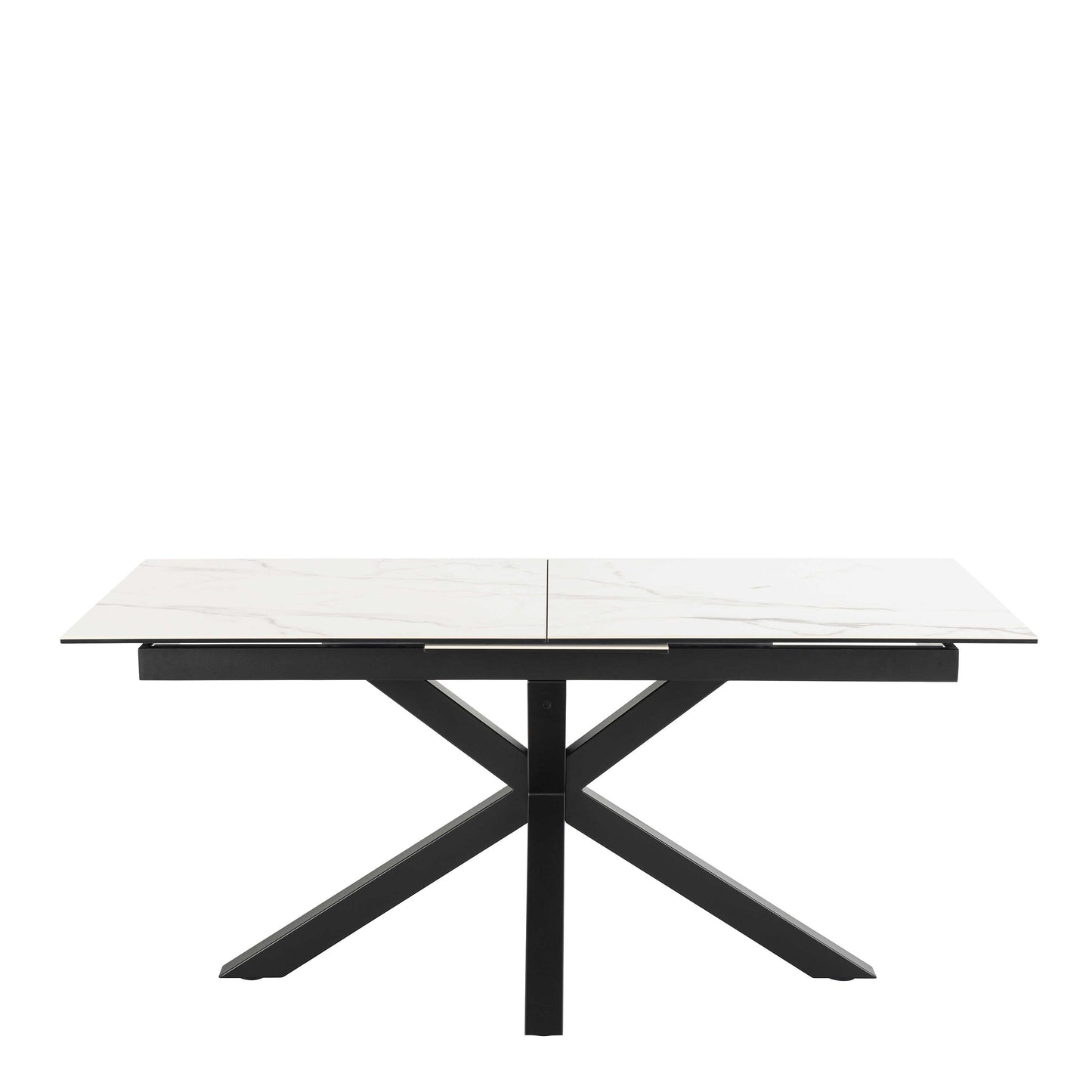 Perth 168cm White Ceramic Extendable Dining Table Industrial Black Metal Legs
