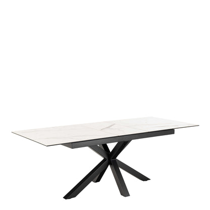 Perth 168cm White Ceramic Extendable Dining Table Industrial Black Metal Legs