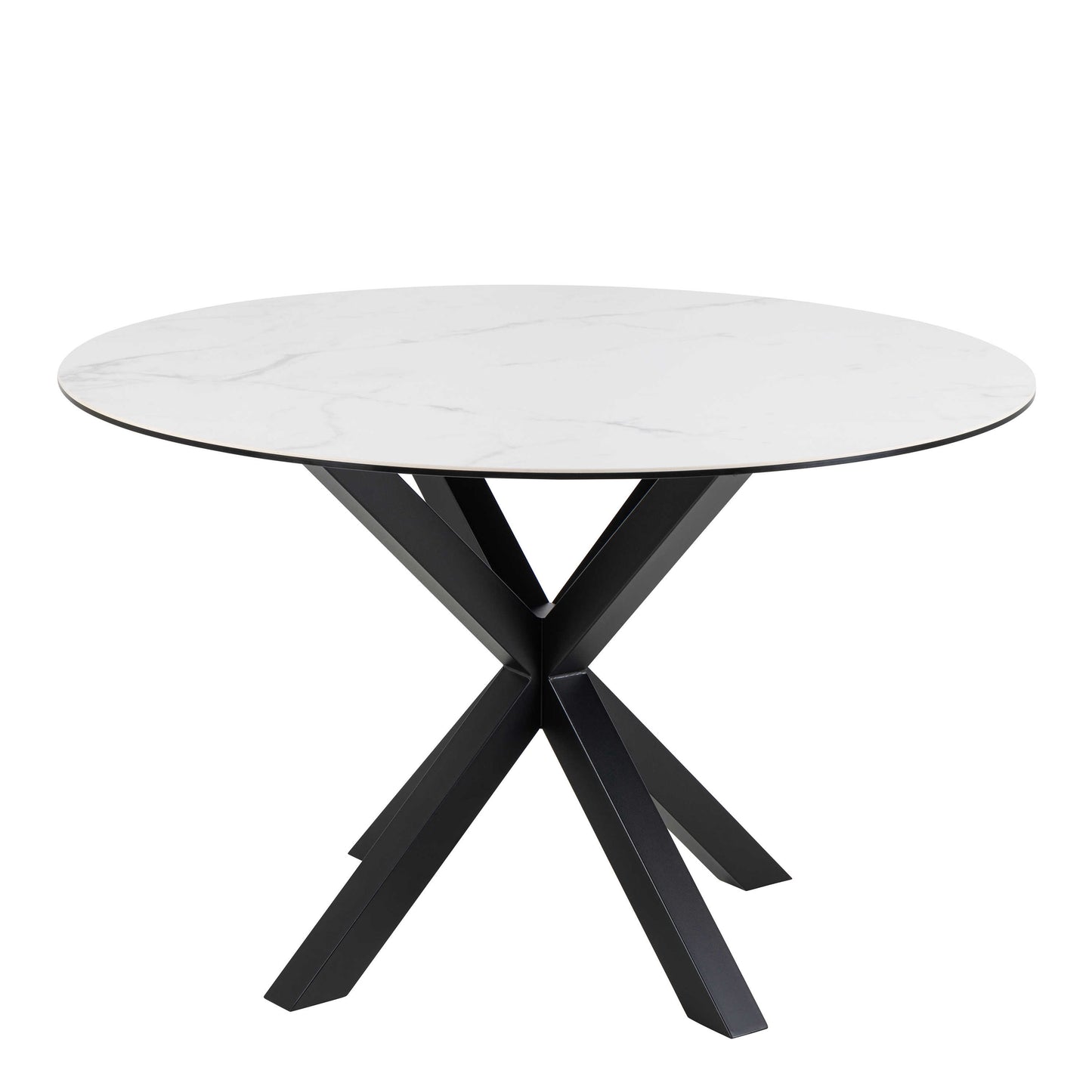 Perth 119cm White Ceramic Round Dining Table Industrial Black Metal Legs