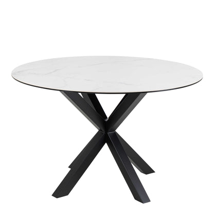 Perth 119cm White Ceramic Round Dining Table Industrial Black Metal Legs
