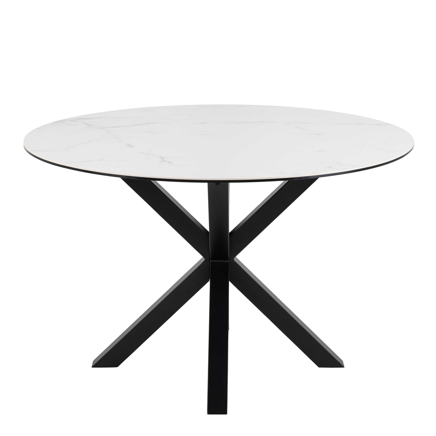 Perth 119cm White Ceramic Round Dining Table Industrial Black Metal Legs