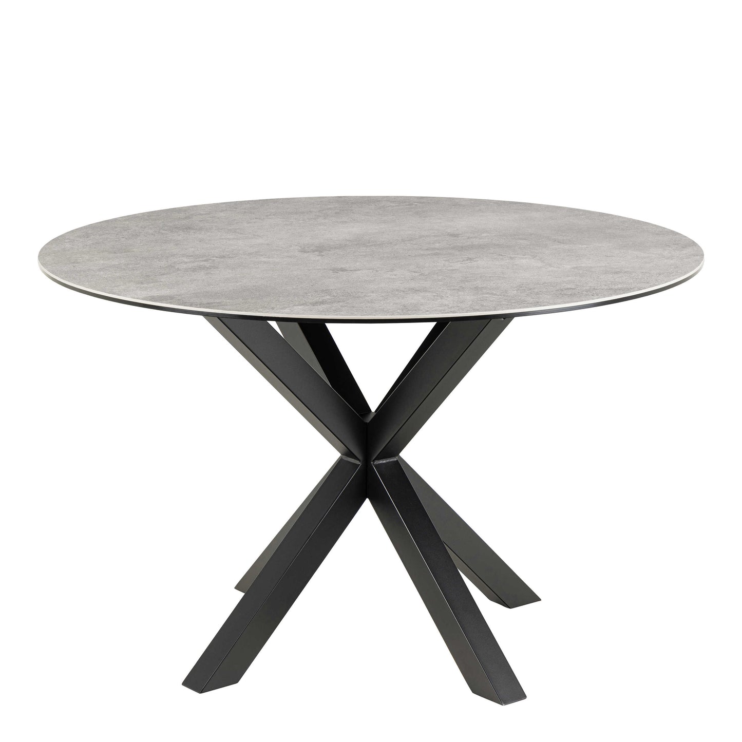Perth 119cm Grey Ceramic Round Dining Table Industrial Black Metal Legs