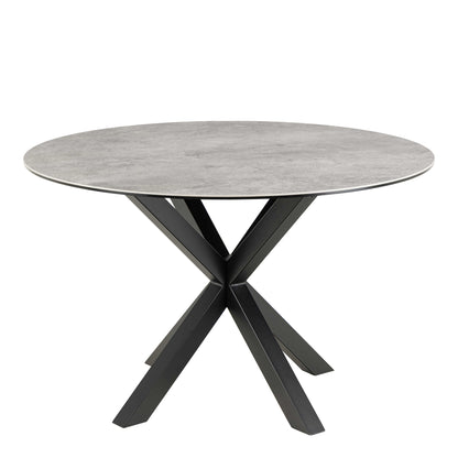 Perth 119cm Grey Ceramic Round Dining Table Industrial Black Metal Legs