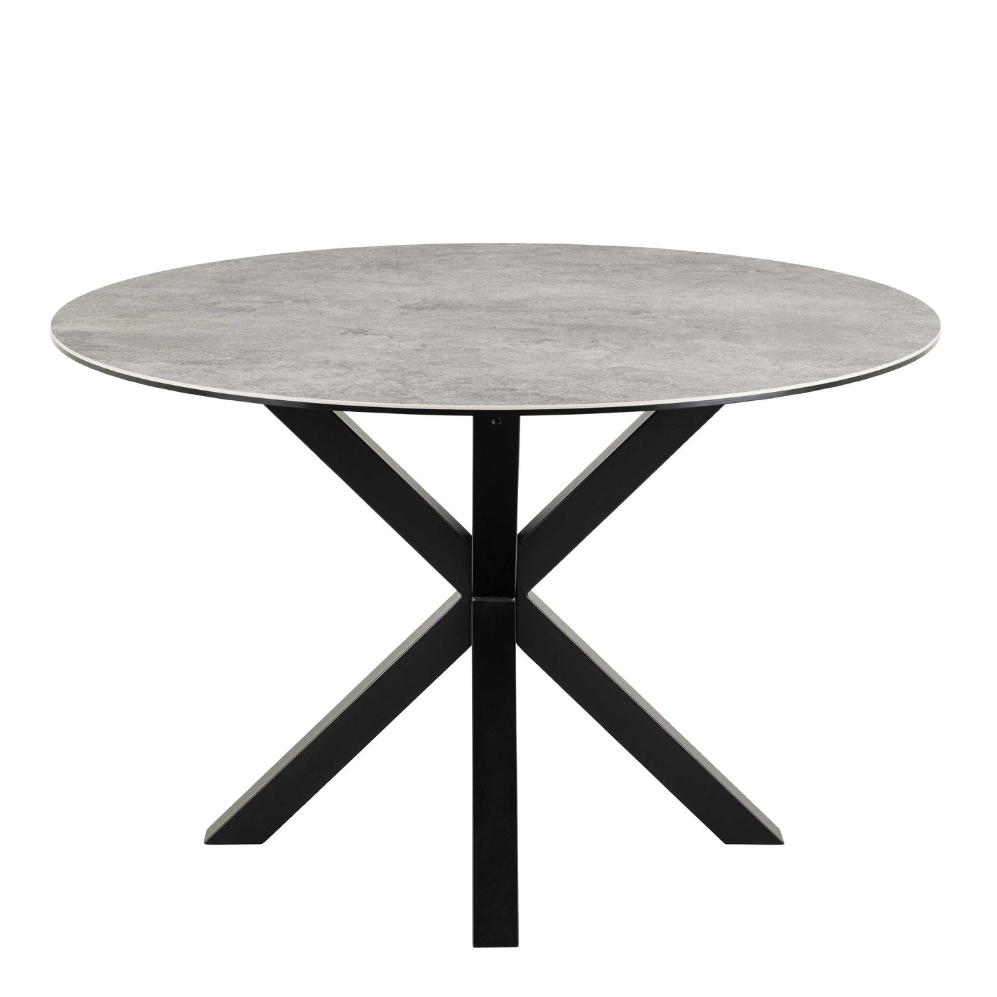 Perth 119cm Grey Ceramic Round Dining Table Industrial Black Metal Legs