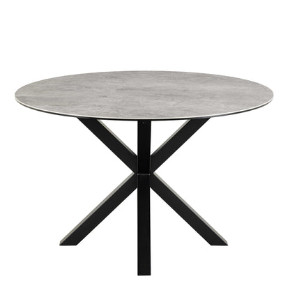 Perth 119cm Grey Ceramic Round Dining Table Industrial Black Metal Legs