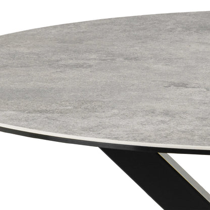 Perth 119cm Grey Ceramic Round Dining Table Industrial Black Metal Legs