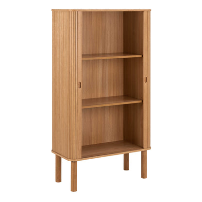 Copenhagen Natural Oak Wood Etched Cabinet 2 Tambour Doors