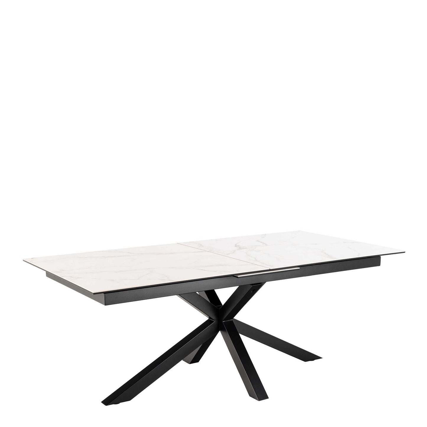 Perth 200cm White Ceramic Extendable Dining Table Industrial Black Metal Legs