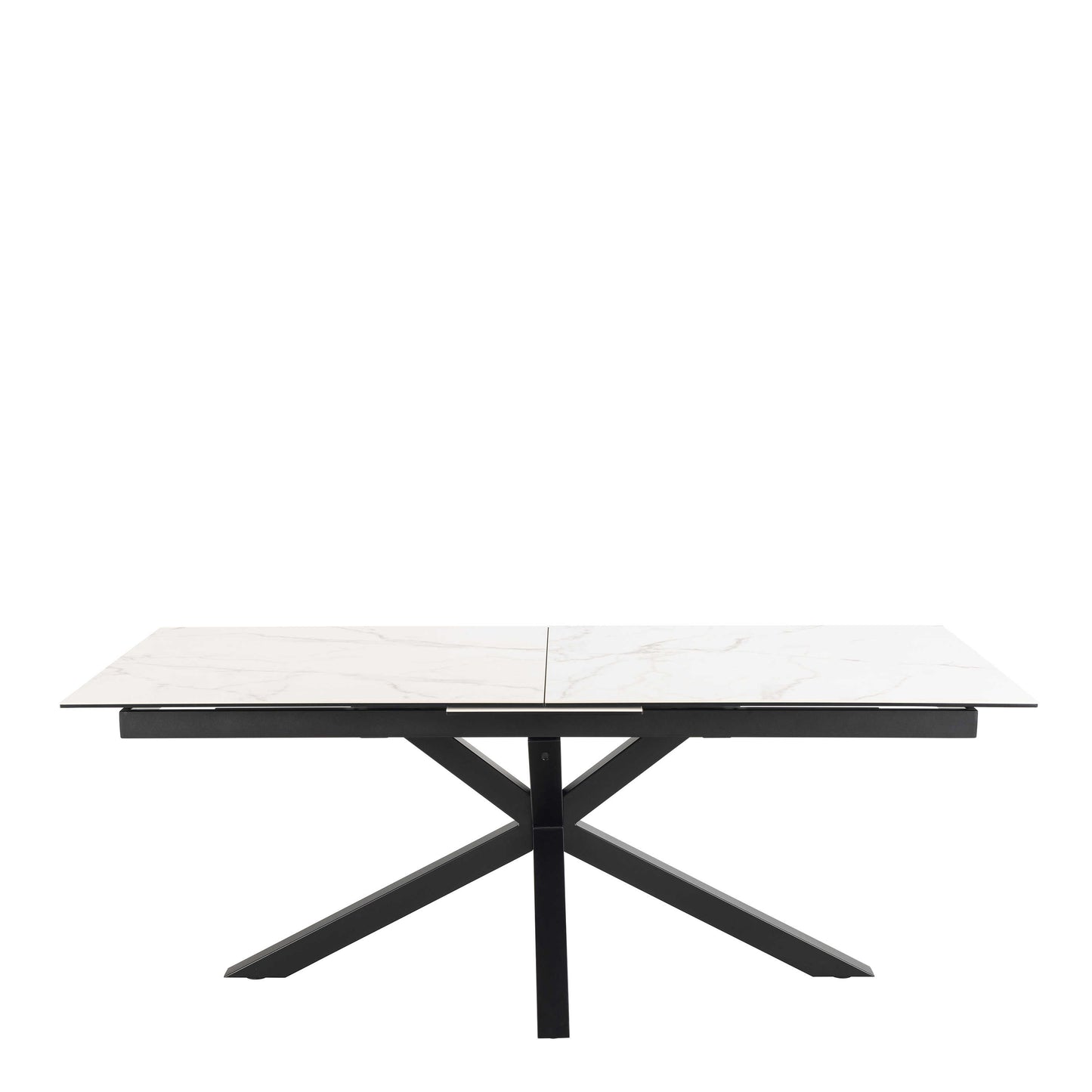 Perth 200cm White Ceramic Extendable Dining Table Industrial Black Metal Legs
