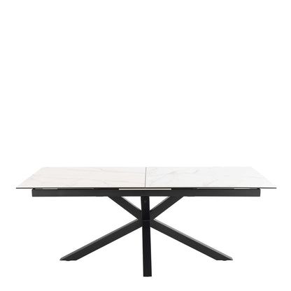 Perth 200cm White Ceramic Extendable Dining Table Industrial Black Metal Legs