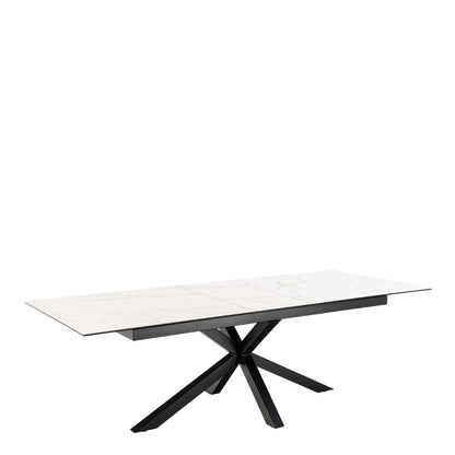 Perth 200cm White Ceramic Extendable Dining Table Industrial Black Metal Legs