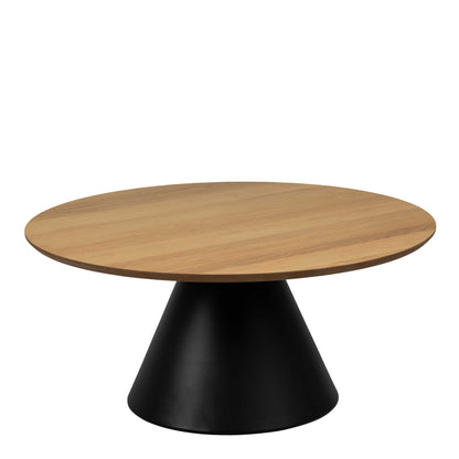 Hamburg Round Oak Veneer Coffee Table Black Steel Pillar Base