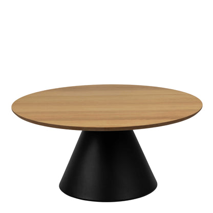 Hamburg Round Oak Veneer Coffee Table Black Steel Pillar Base