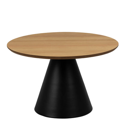 Hamburg Round Oak Veneer Coffee Table Black Steel Pillar Base