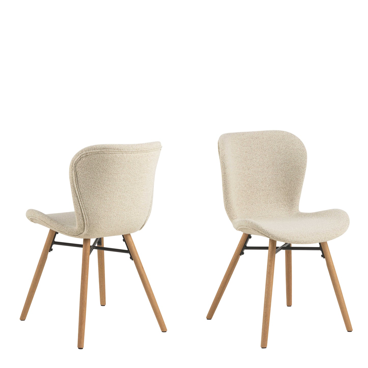 Set of 2 Acorn Upholstered Beige Boucle Dining Chairs Oak Legs