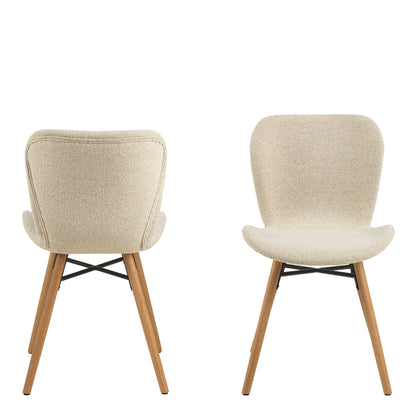 Set of 2 Acorn Upholstered Beige Boucle Dining Chairs Oak Legs