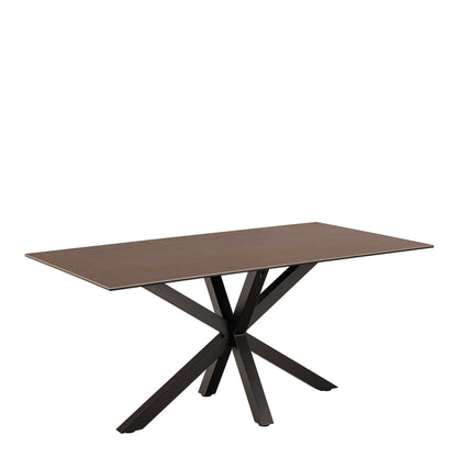 Perth 160cm 6 Seater Brown Ceramic Dining Table Industrial Black Metal Legs