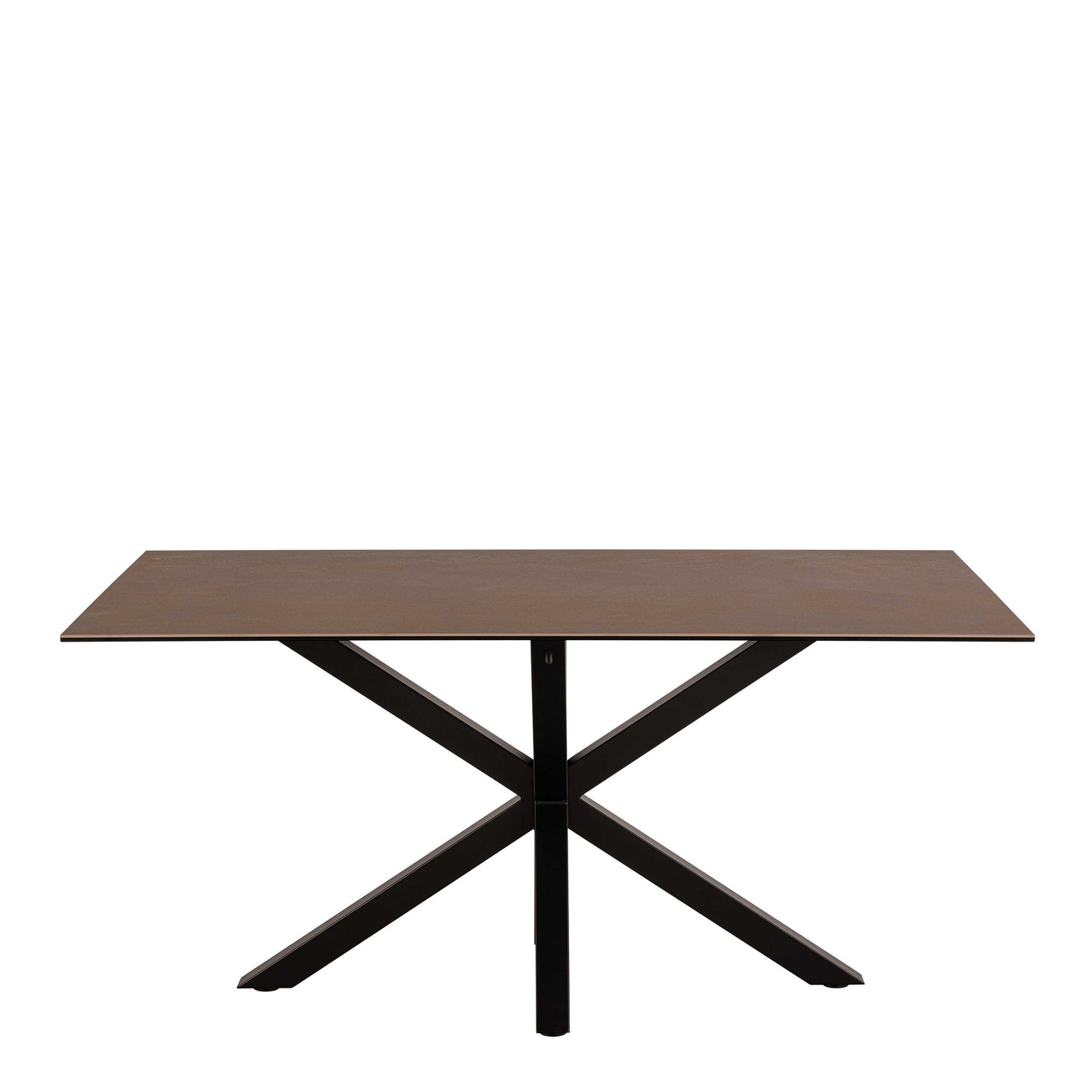 Perth 160cm 6 Seater Brown Ceramic Dining Table Industrial Black Metal Legs