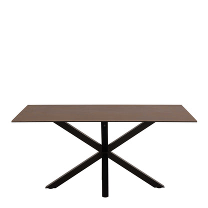 Perth 160cm 6 Seater Brown Ceramic Dining Table Industrial Black Metal Legs