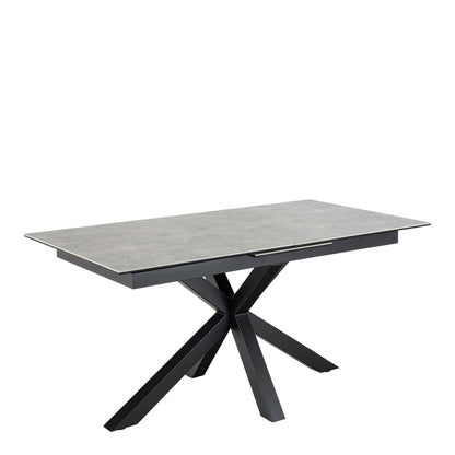 Perth 168cm Grey Ceramic Extendable Dining Table Industrial Black Metal Legs