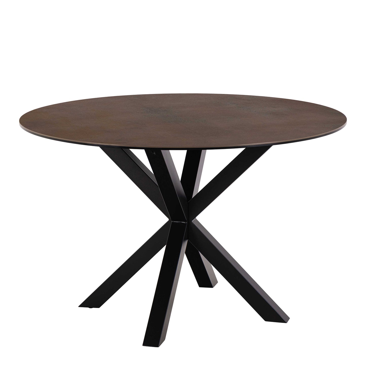 Perth 119cm Rusty Brown Ceramic Round Dining Table Industrial Black Metal Legs