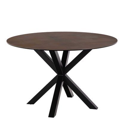 Perth 119cm Rusty Brown Ceramic Round Dining Table Industrial Black Metal Legs