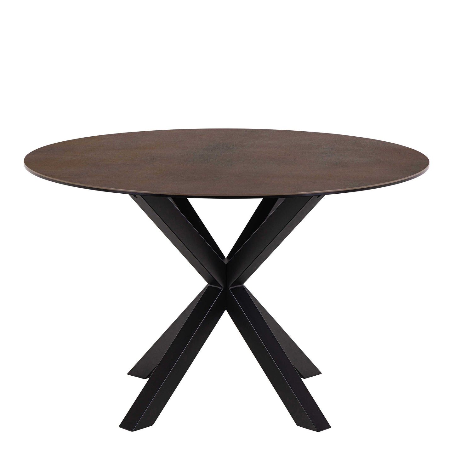 Perth 119cm Rusty Brown Ceramic Round Dining Table Industrial Black Metal Legs