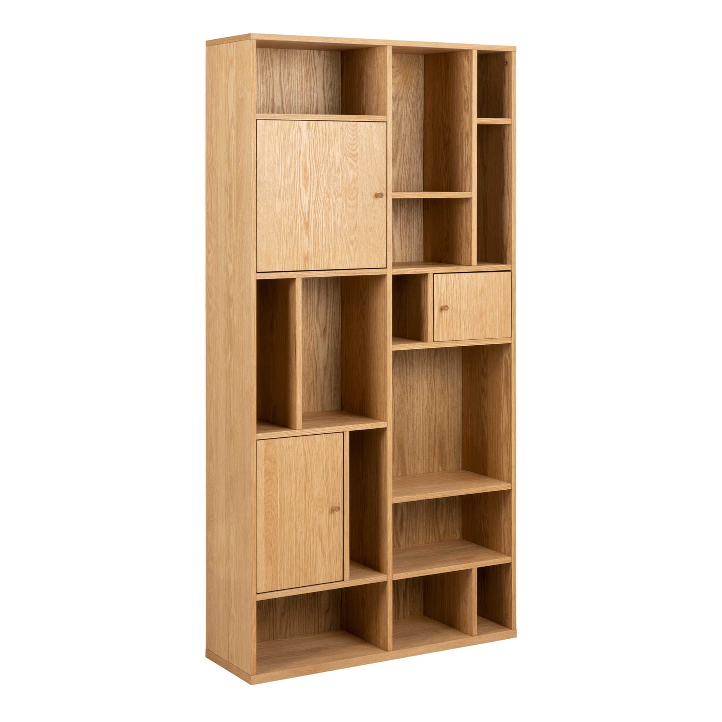 Thallo Oak Wood 3 Door Multi Level Large Bookcase