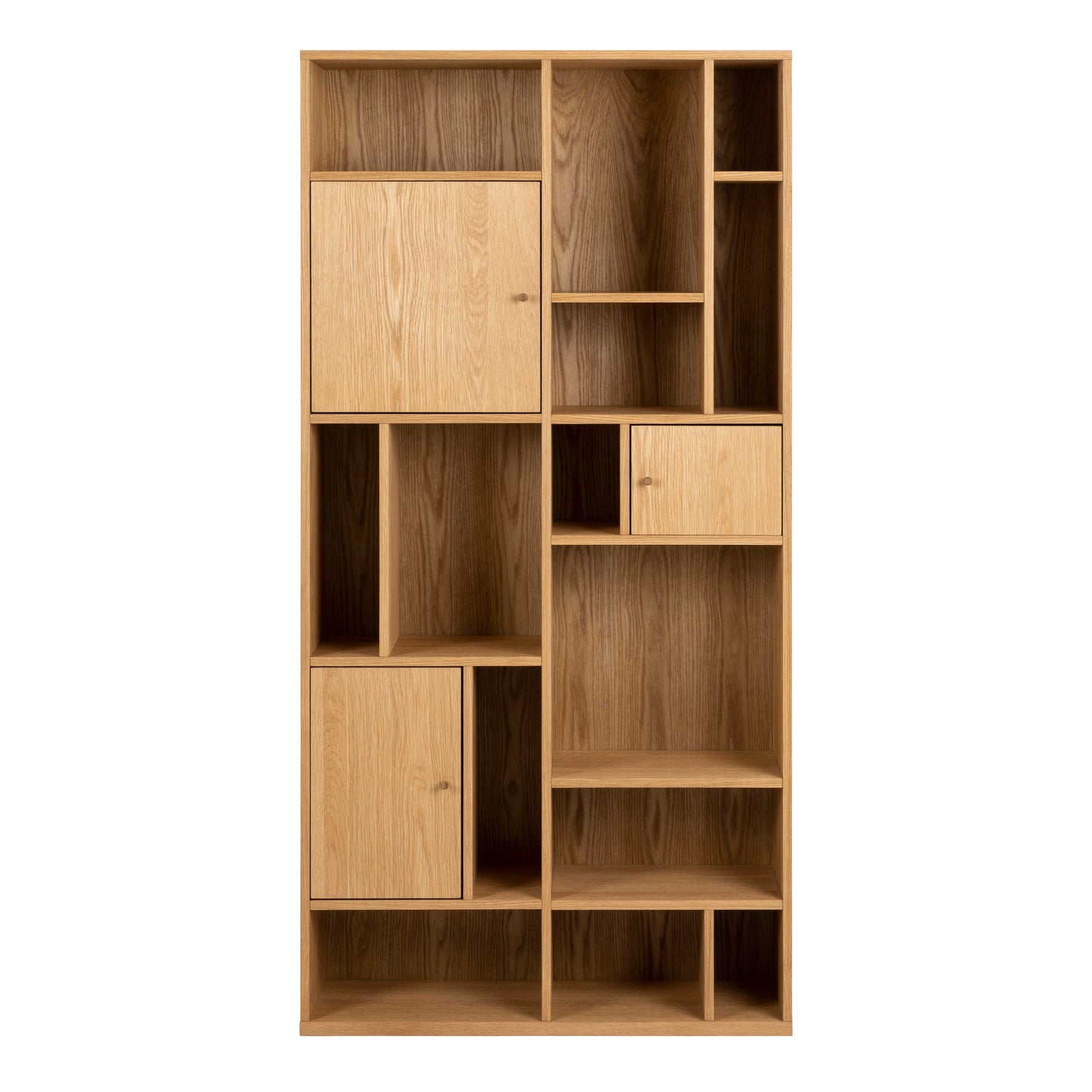 Thallo Oak Wood 3 Door Multi Level Large Bookcase