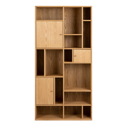 Thallo Oak Wood 3 Door Multi Level Large Bookcase