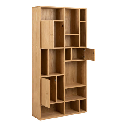 Thallo Oak Wood 3 Door Multi Level Large Bookcase