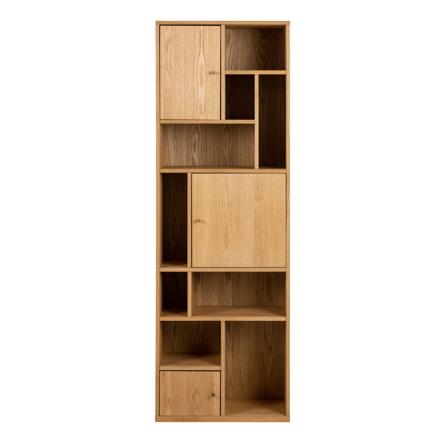 Thallo Narrow Oak Wood 3 Door Multi Level Bookcase