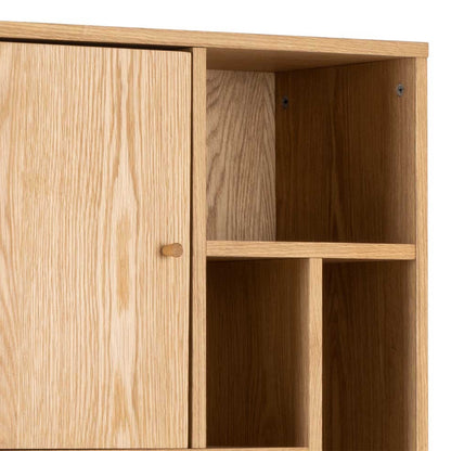 Thallo Narrow Oak Wood 3 Door Multi Level Bookcase