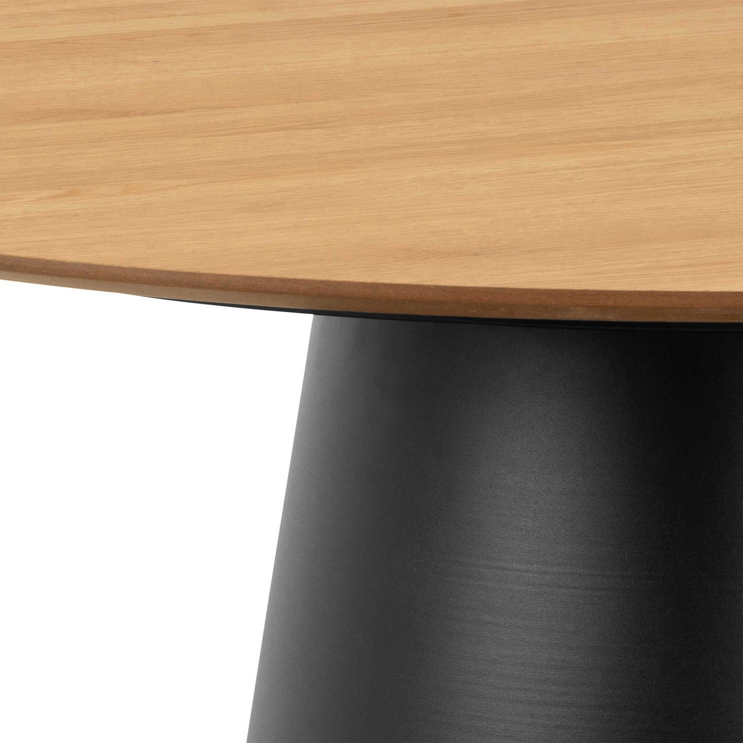 Hamburg 120cm Round Compact Oak Veneer Dining Table Black Steel Pillar Base
